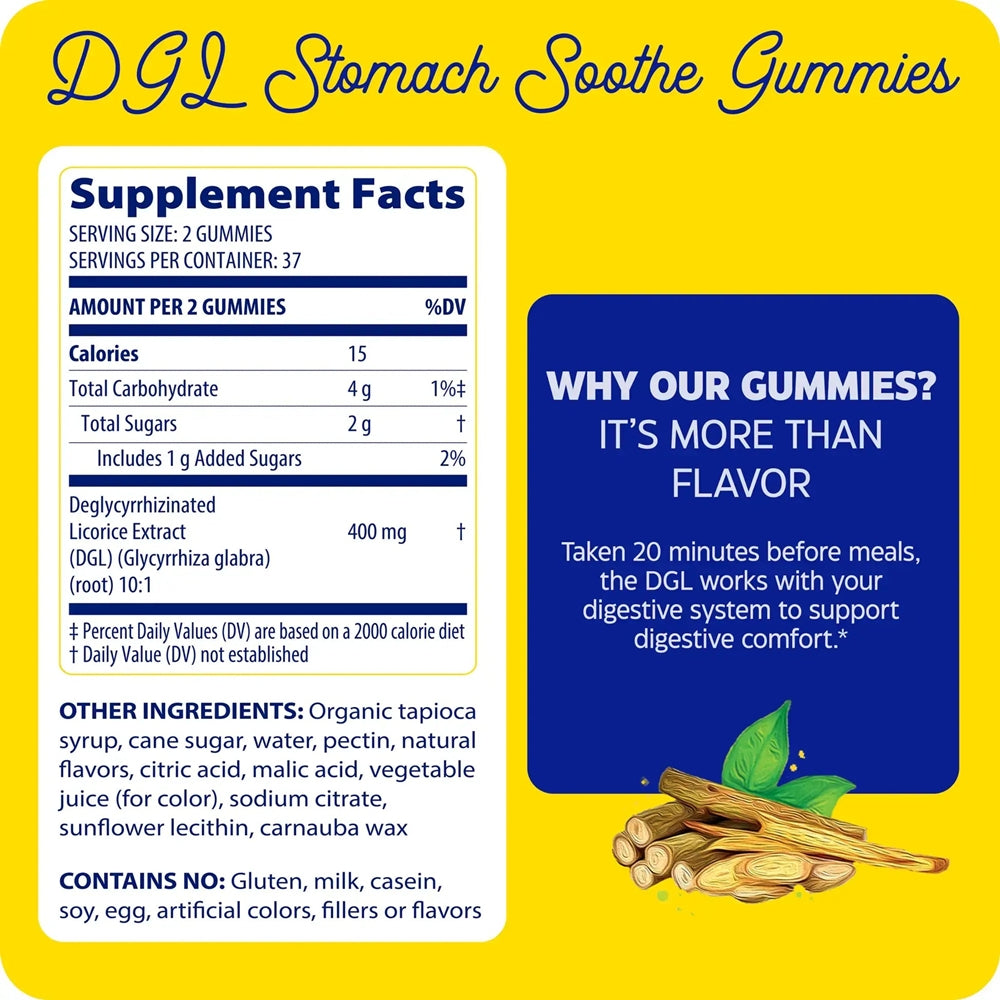 DGL Stomach Soothe Gummies Supplement Facts Label