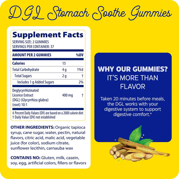 DGL Stomach Soothe Gummies Supplement Facts Label