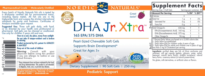 DHA Jr. Xtra 90 Soft Gels Berry Punch (Nordic Naturals) Label