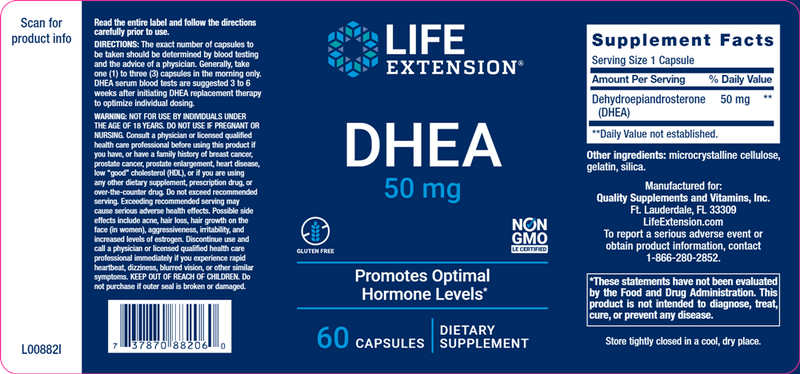 DHEA 50 mg (Life Extension) Label