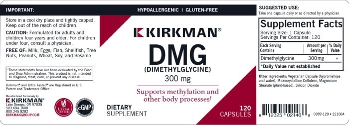 DMG Max Strength 300 mg (Kirkman Labs) label