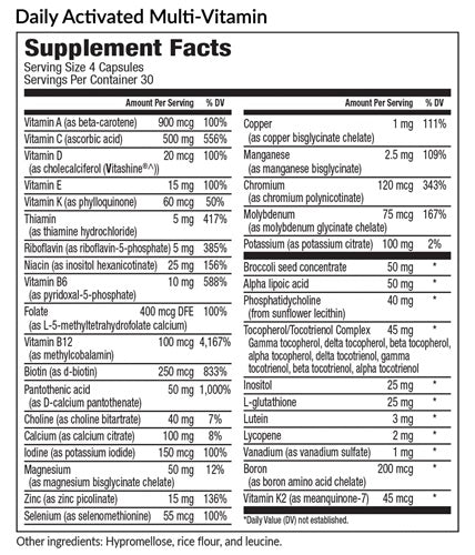 Daily Activated Multi-Vitamin (EquiLife) supplement facts