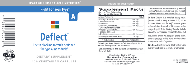 Deflect A (D'Adamo Personalized Nutrition) label