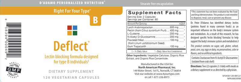 Deflect B (D'Adamo Personalized Nutrition) label