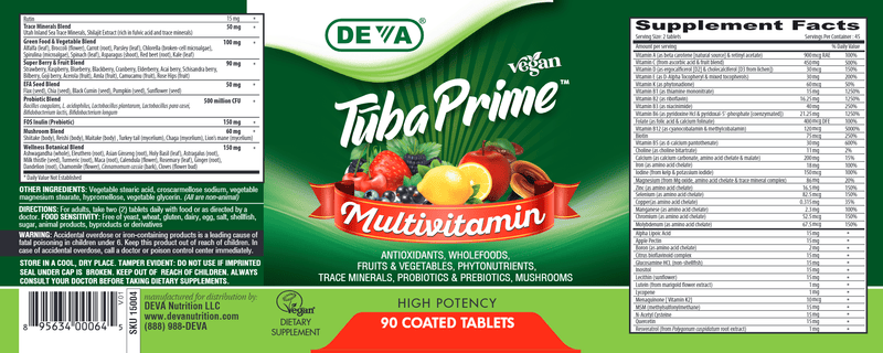 Deva Vegan Tuba Prime Multi (Deva Nutrition LLC) Label