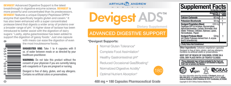 Devigest ADS (Arthur Andrew Medical Inc) 180ct Label