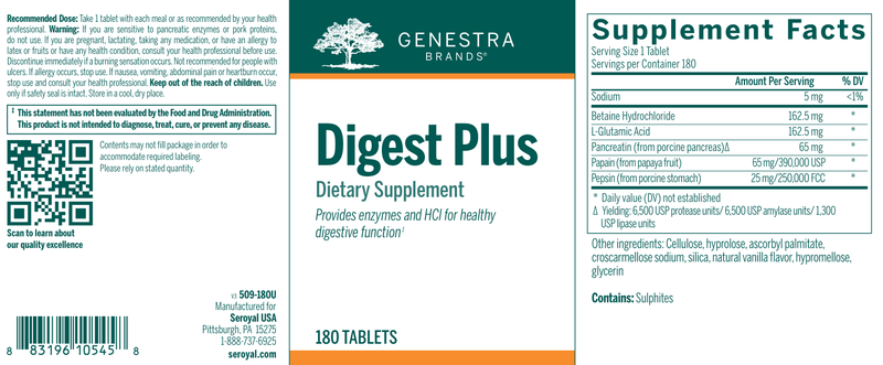 Digest Plus 180 Tabs label Genestra