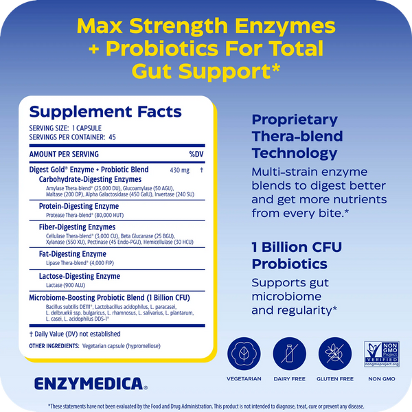 Digest Gold +PROBIOTICS Supplement Facts Label