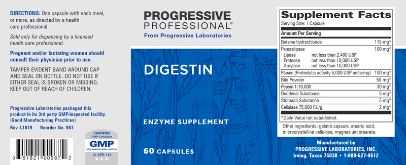 Digestin (Progressive Labs) 60ct Label