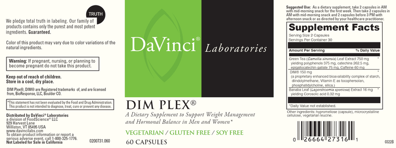 Dim Plex 60 Capsules DaVinci Labs label