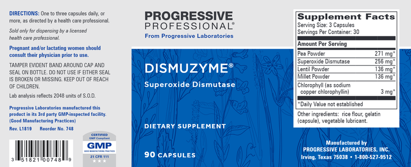 Dismuzyme (Progressive Labs) Label