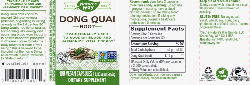 Dong Quai Root 100 veg capsules (Nature's Way) Label