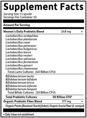 Dr. Formulated Once Daily Women's (Garden of Life) Supplement Facts