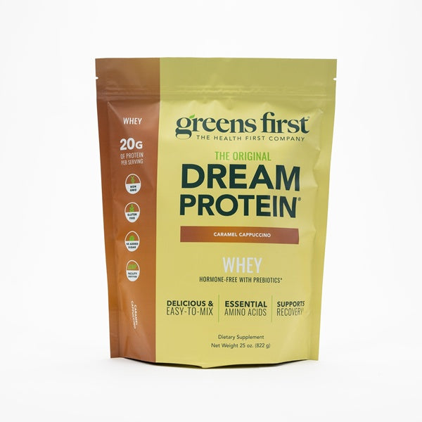 dream protein whey caramel cappuccino greens first