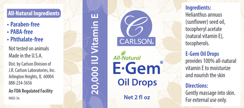E-Gem Oil Drops (Carlson Labs) label