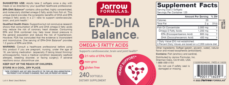 EPA-DHA Balance Odorless Jarrow Formulas label