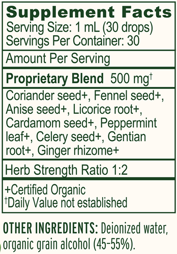 Easy Digest Organic Supplement Facts Label