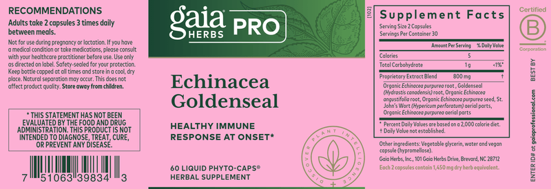 Echinacea Goldenseal (Gaia Herbs Professional Solutions) label