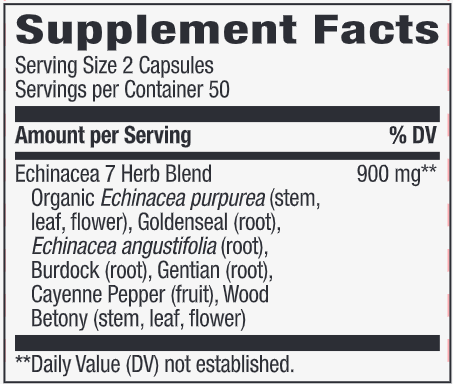 Echinacea Goldenseal veg capsules (Nature's Way) 100ct Supplement Facts