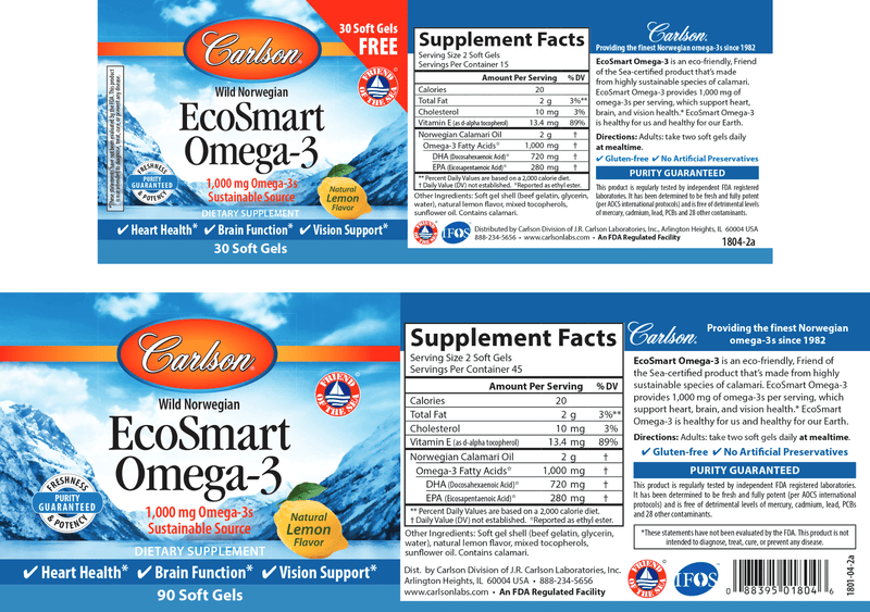 EcoSmart 90+30 Softgels (Carlson Labs) label