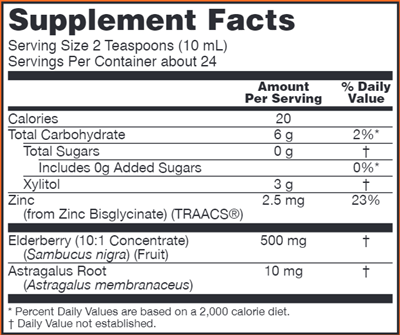 Elderberry Liquid for Kids (NOW) Supplement Facts