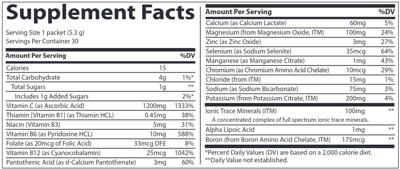 Electrolyte Powerpak + Immunity Grapefruit (Trace Minerals Research) supplement facts