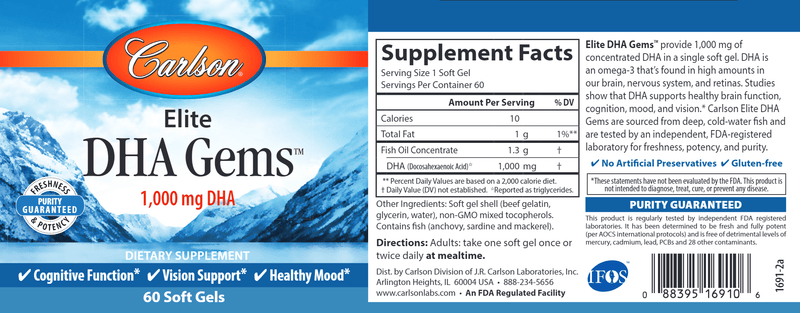 elite dha gems carlson labs label