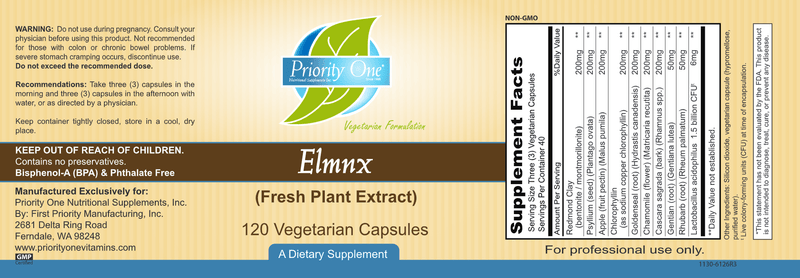 Elmnx (Fresh Plant Extract) (Priority One Vitamins) label