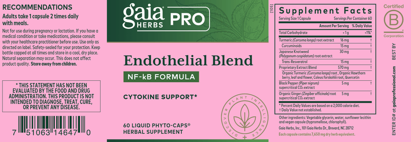 Endothelial Blend: NF-kB Formula (Gaia Herbs Professional Solutions) label