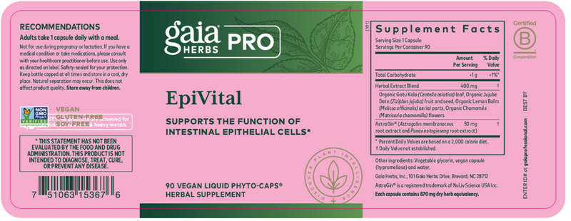 EpiVital (Gaia Herbs Professional Solutions) Label