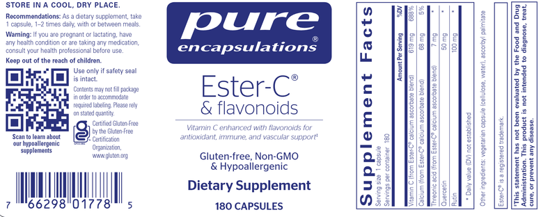Ester-C & flavonoids (Pure Encapsulations) label