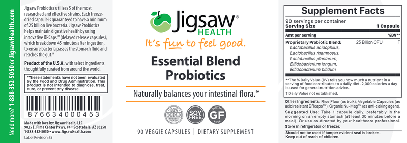 Essential Blend Probiotics (Jigsaw Health) Label