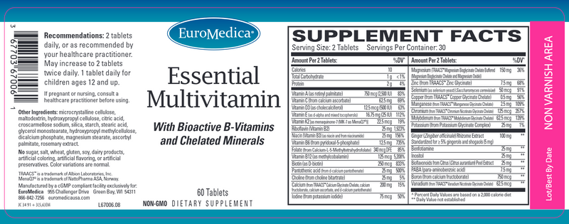 Essential Multivitamin (Euromedica) label