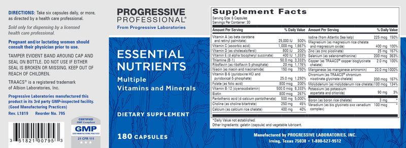 Essential Nutrients (Progressive Labs) Label