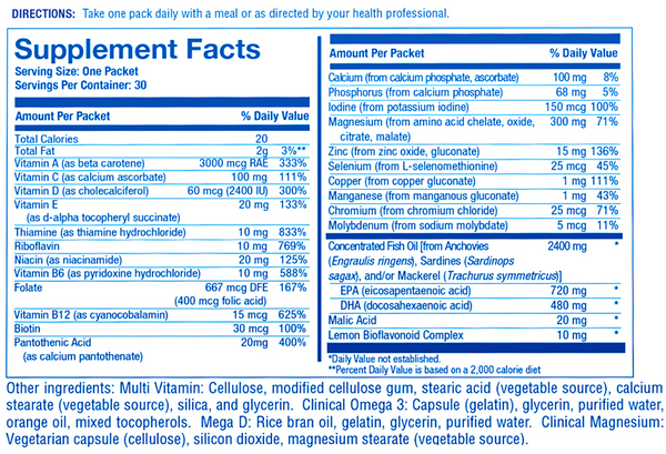 Essential Nutrition Pack Supplement Facts Label