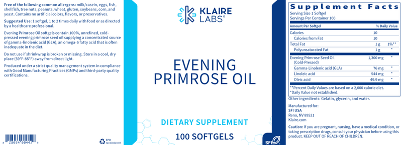 Evening Primrose Oil (Klaire Labs) Label