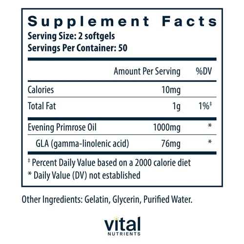 Evening Primrose Oil 100ct Vital Nutrients supplements