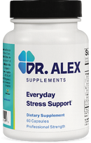 everyday stress support - doctor alex supplements | ashwagandha | skullcap | eleuthero | rhodiola root | L-theanine | phosphatidylserine