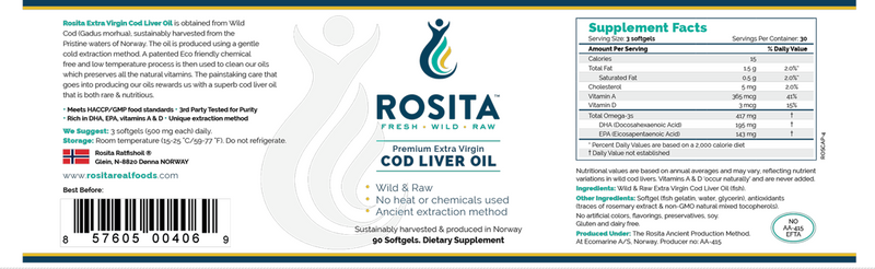 Extra Virgin Cod Liver Oil Softgels (Rosita) Label