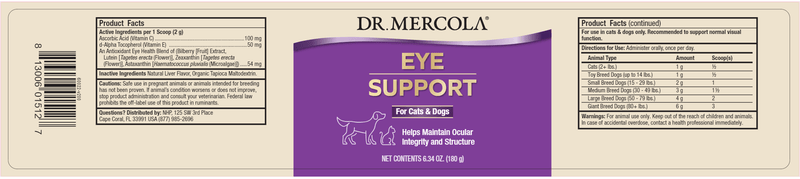 Eye Support Cats & Dogs (Dr. Mercola) Label