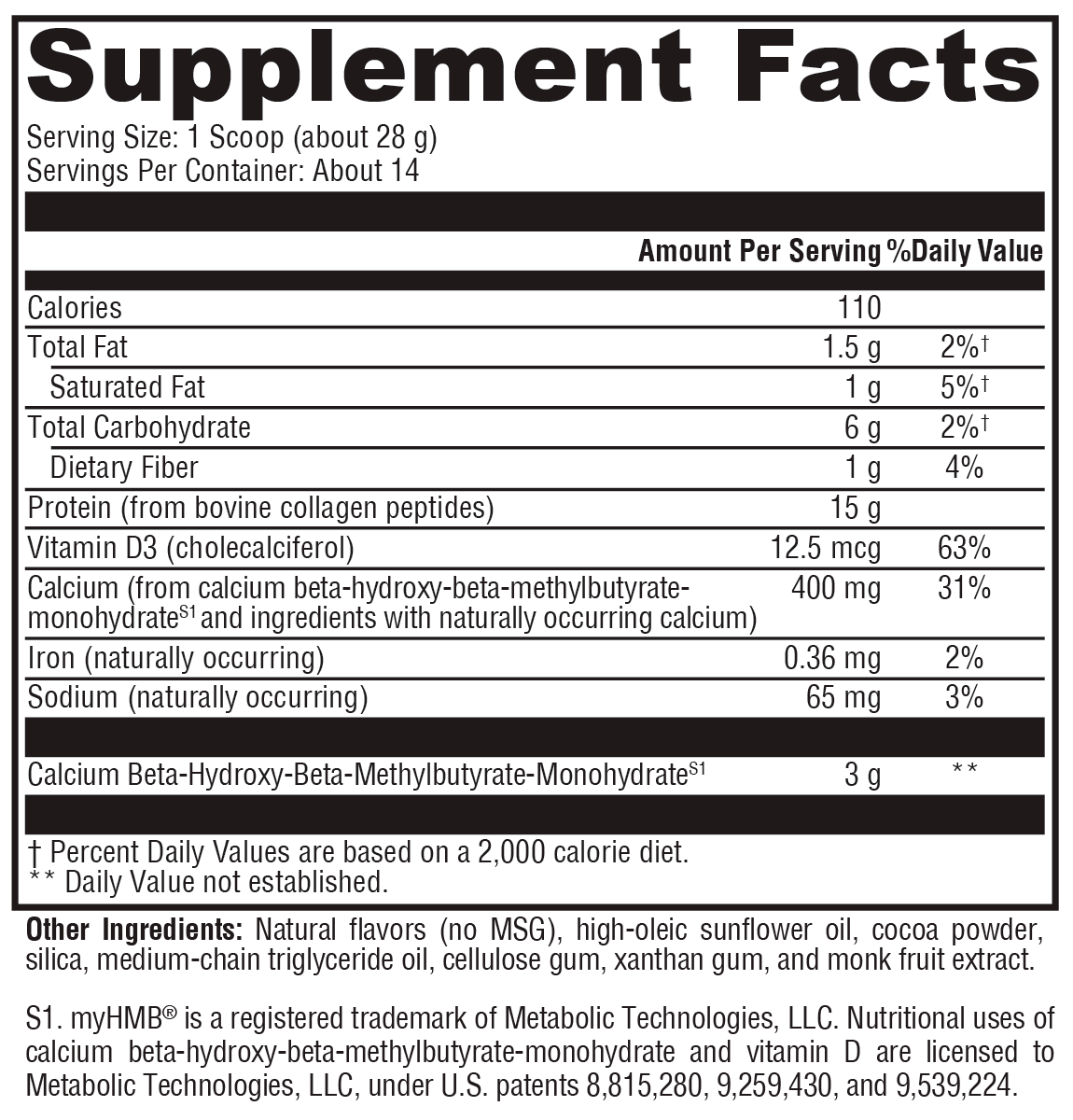 FIT Food® Lean Collagen Mocha Latte Supplement Facts Label