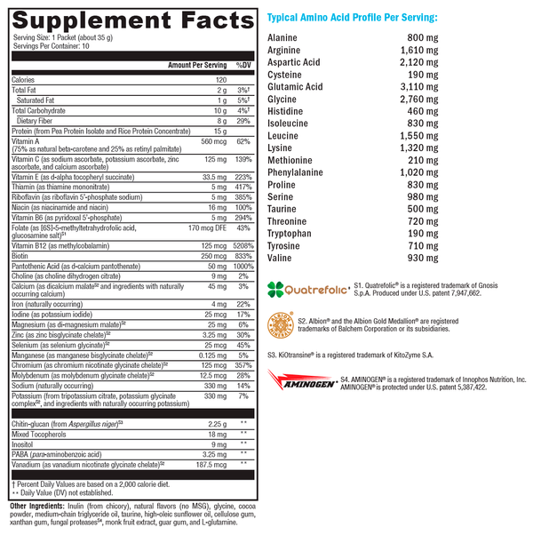 FIT Food® Lean Complete Dutch Chocolate Sugar & Stevia-Free Supplement Facts Label