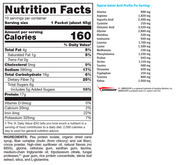 FIT Food® Lean Creamy Chocolate Supplement Facts Label