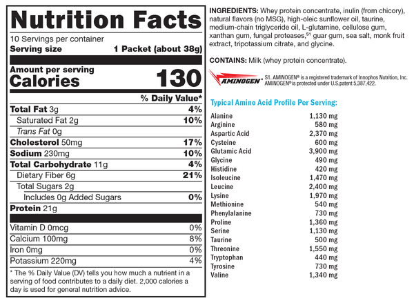 FIT Food® Lean Whey Vanilla Delight No Added Sugar, No Stevia Supplement Facts Label