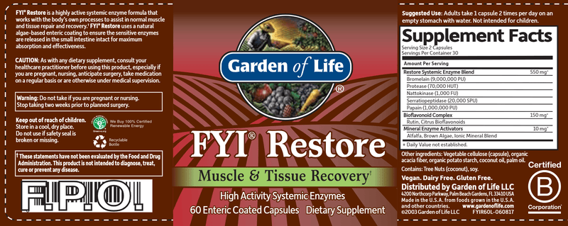FYI Restore (Garden of Life) Label