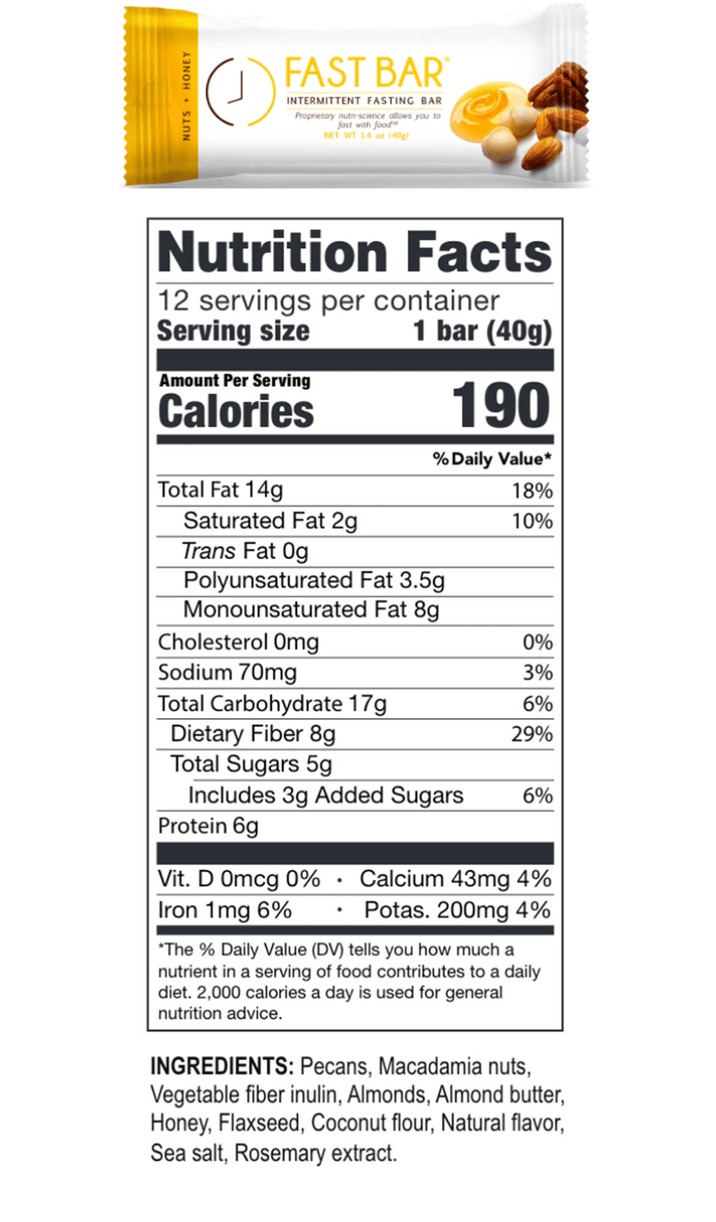 Fast Bar - Nuts and Honey (ProLon) nutrition facts