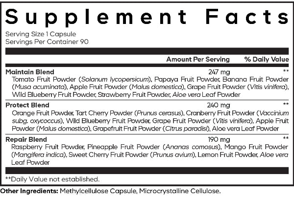 Fast Fruits Supplement Facts Label