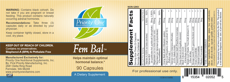 Fem-Bal (Priority One Vitamins) label
