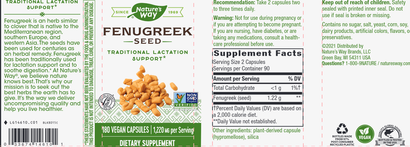 Fenugreek Seed veg capsules (Nature's Way) Label
