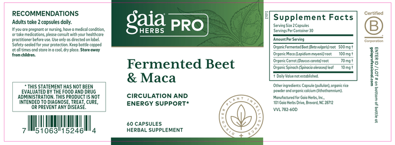 Fermented Beet & Maca Gaia Herbs Professional Solutions label